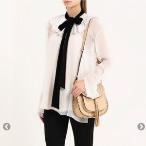 $1950 RUNWAY New Chloe silk ivory bow blouse top m